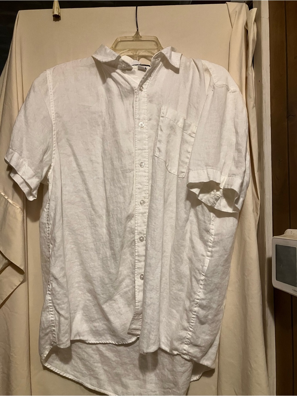 meraki White Short-Sleeve Linen Button-Down Shirt XL